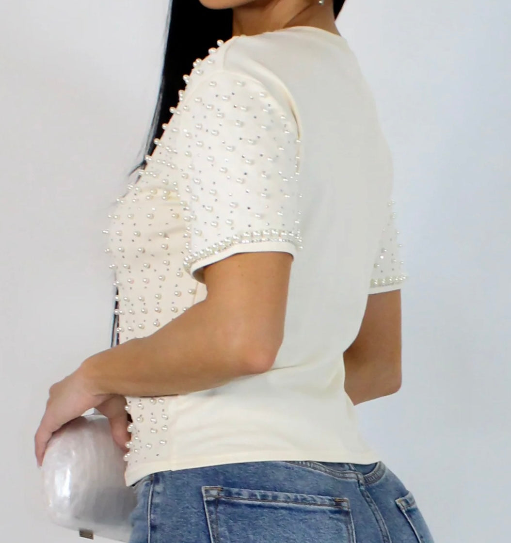 IVORY PEARL & RHINESTONE TOP