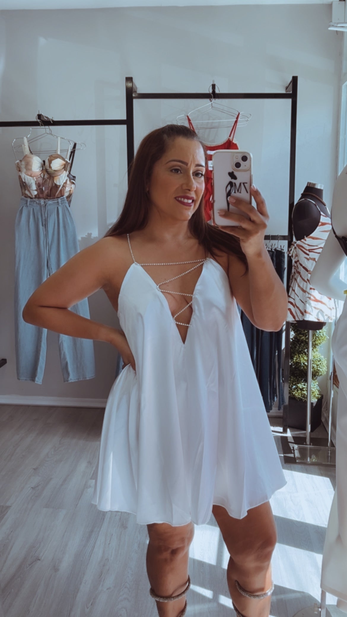 STRAPPY CRYSTAL MINI DRESS