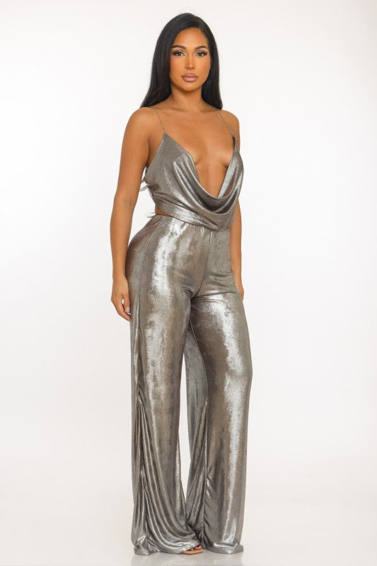 METALIC SILVER SEXY PANT SET