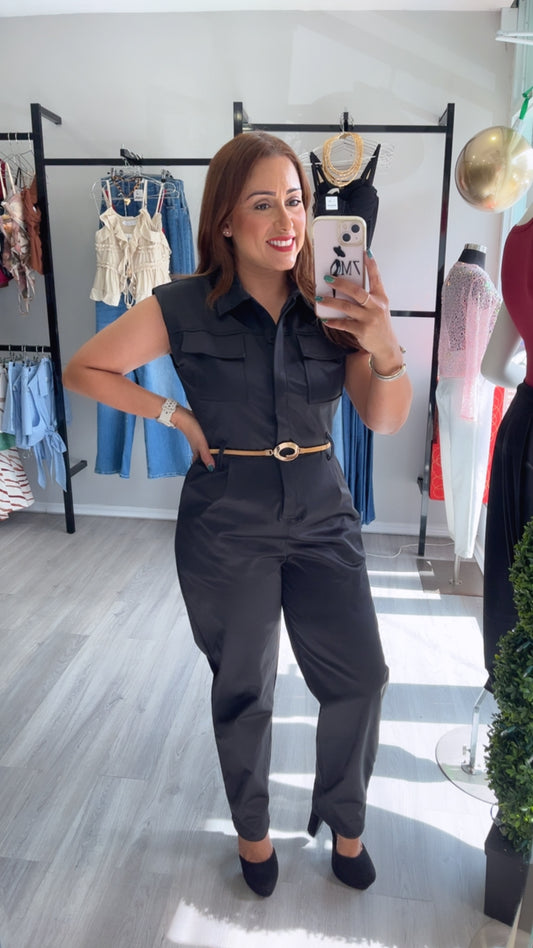 BLACK SATIN JUMPSUIT