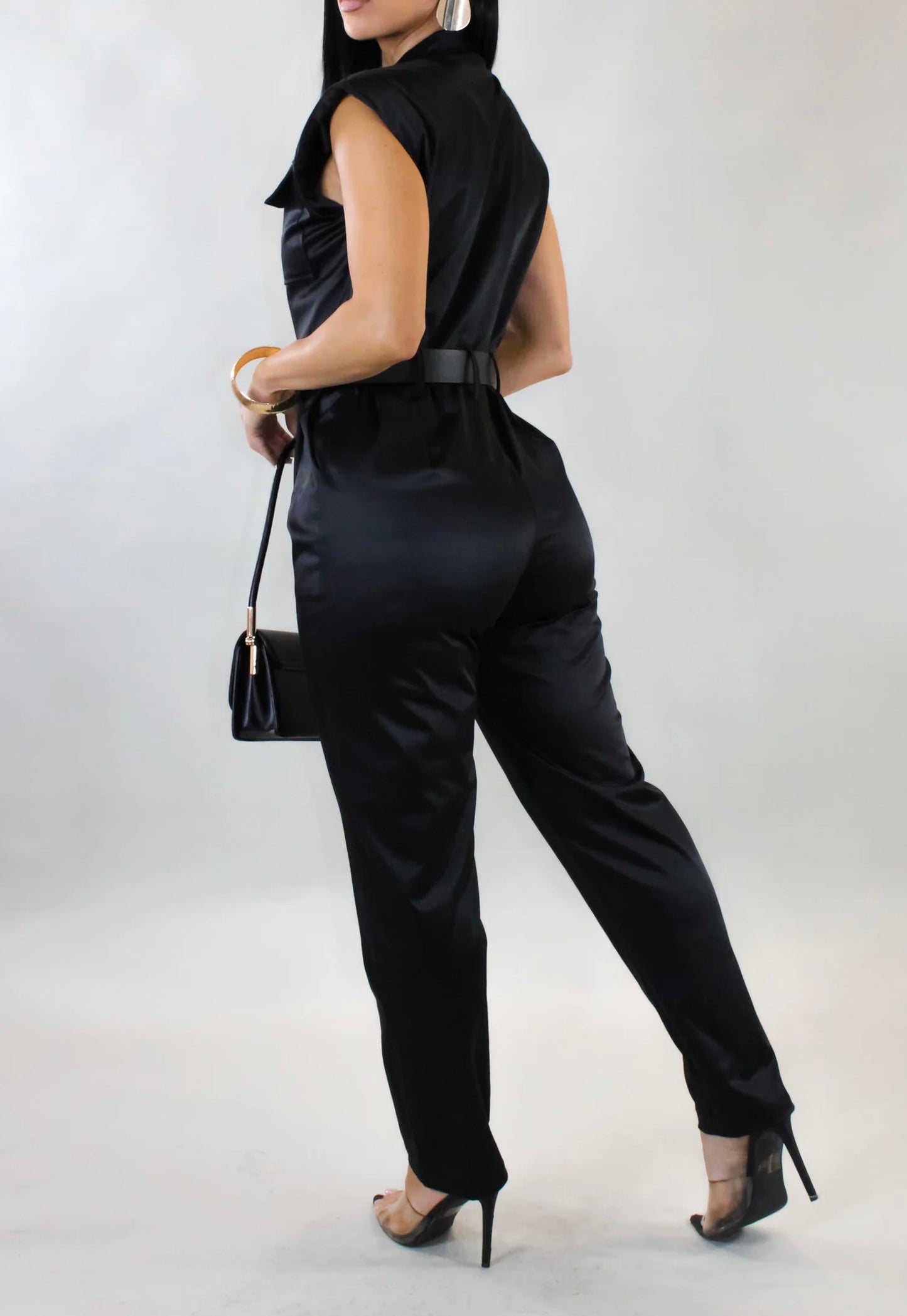 BLACK SATIN JUMPSUIT