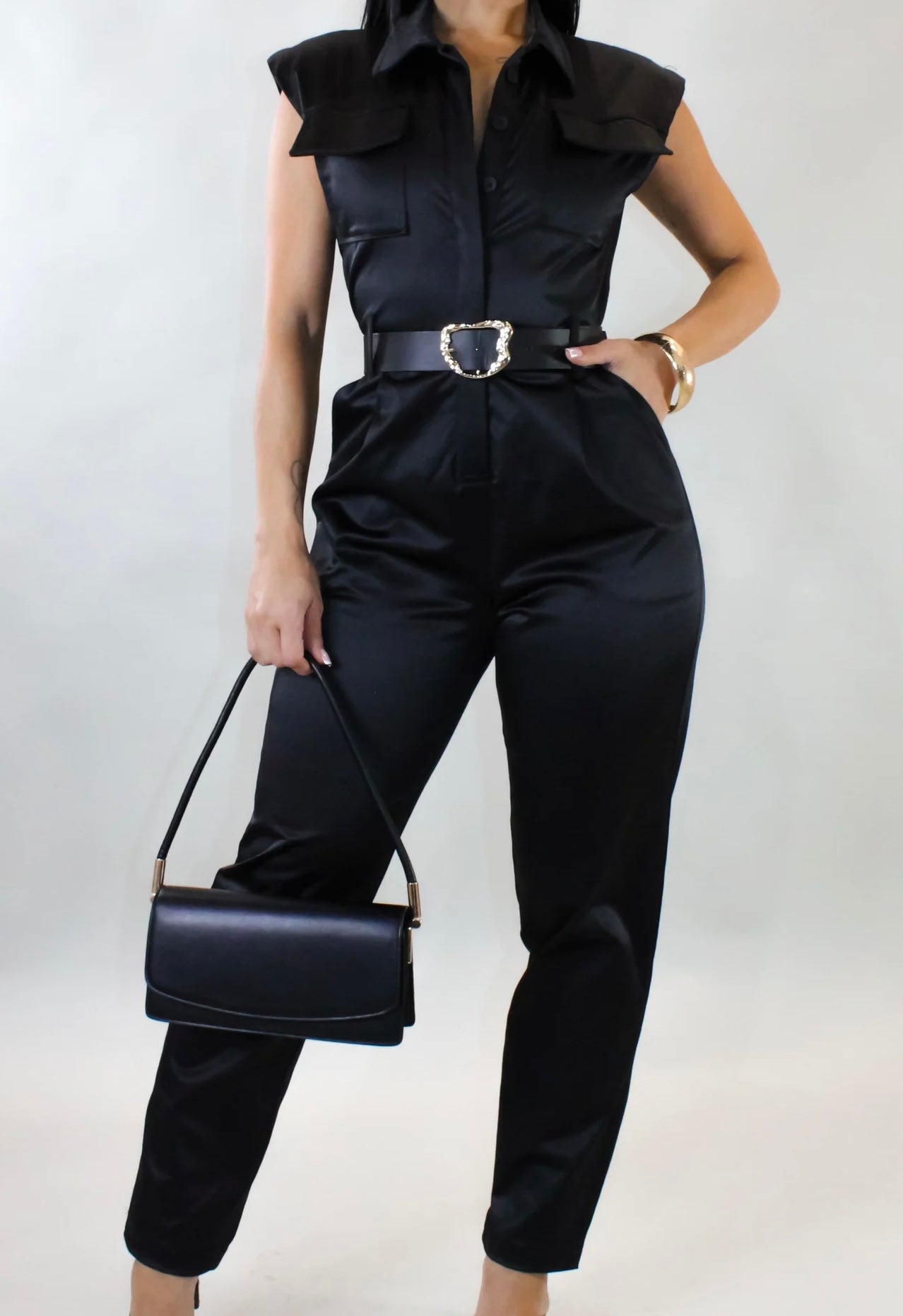 BLACK SATIN JUMPSUIT