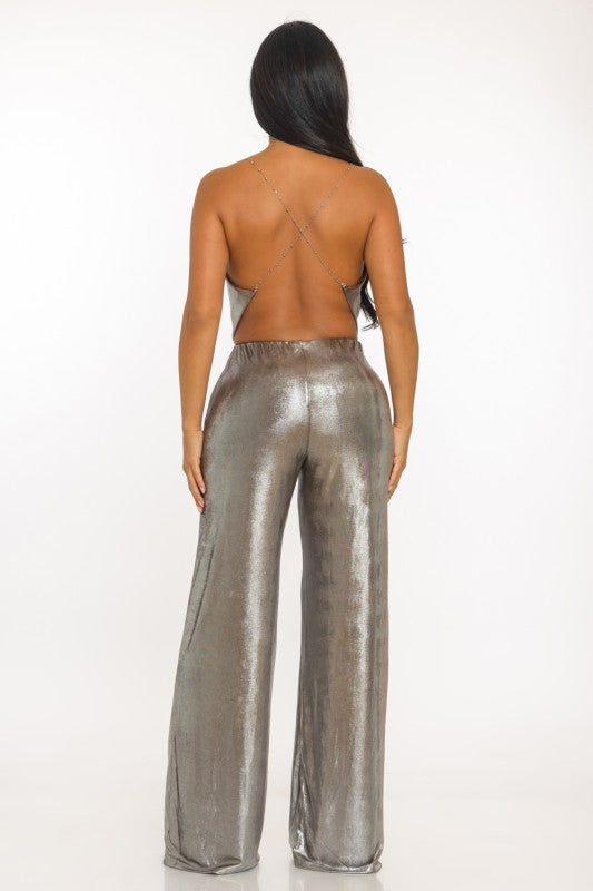 METALIC SILVER SEXY PANT SET
