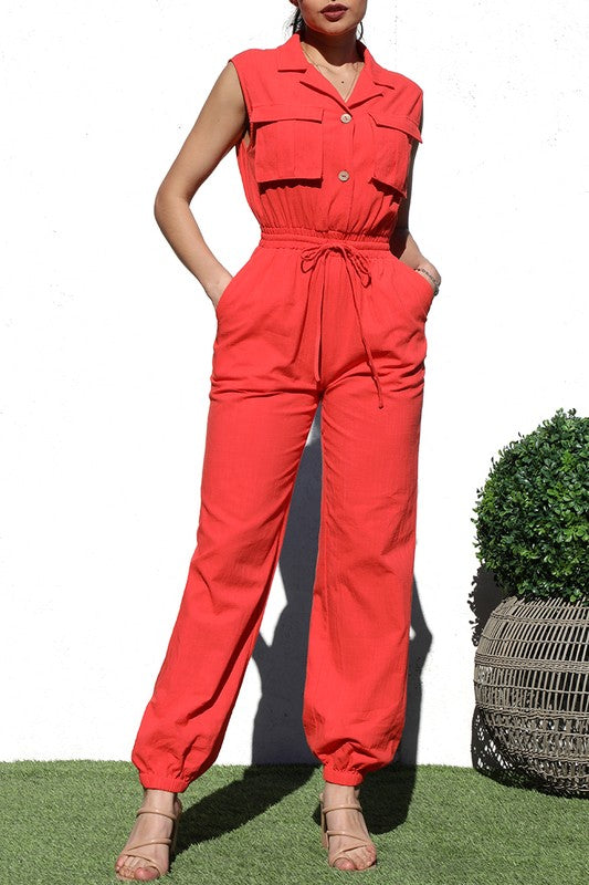LINEN CORAL JUMPSUIT