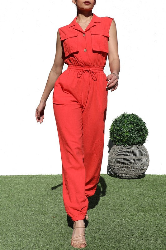LINEN CORAL JUMPSUIT