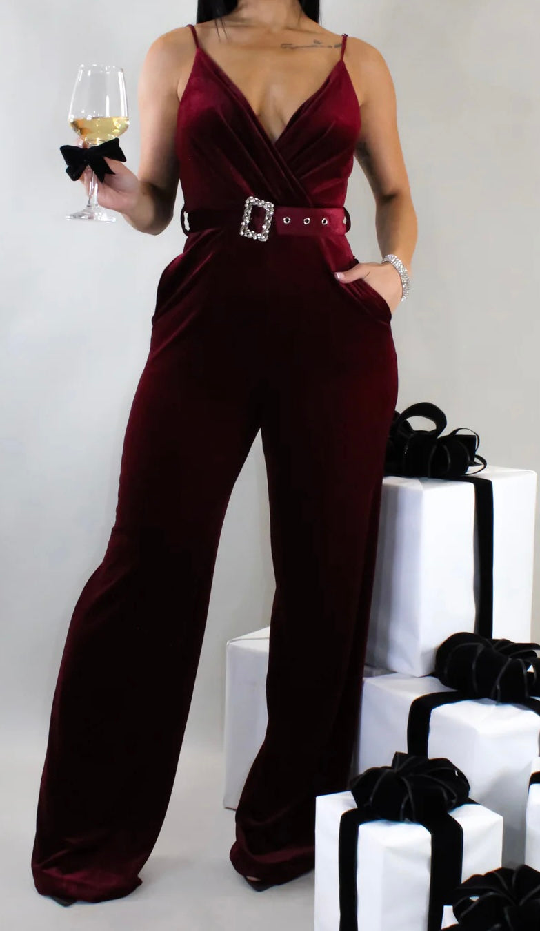 BURGUNDY VELVET JUMPSUIT