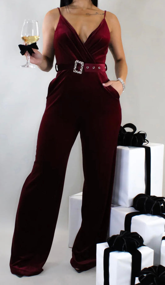 BURGUNDY VELVET JUMPSUIT