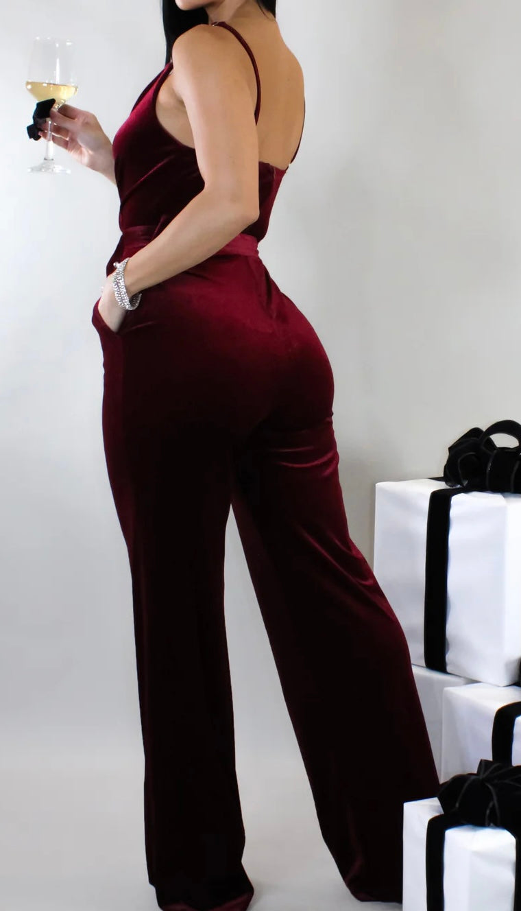 BURGUNDY VELVET JUMPSUIT