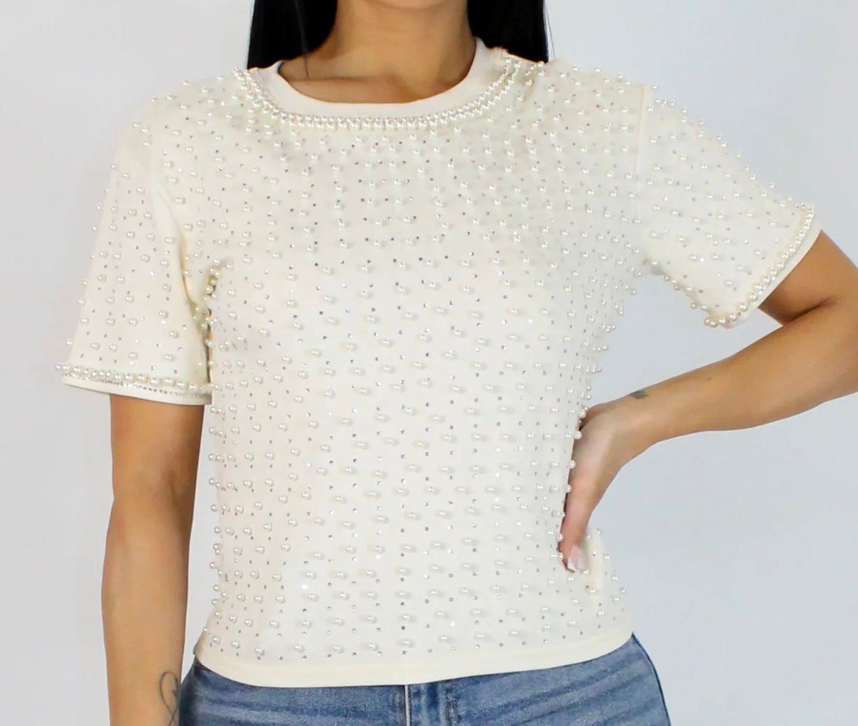 IVORY PEARL & RHINESTONE TOP